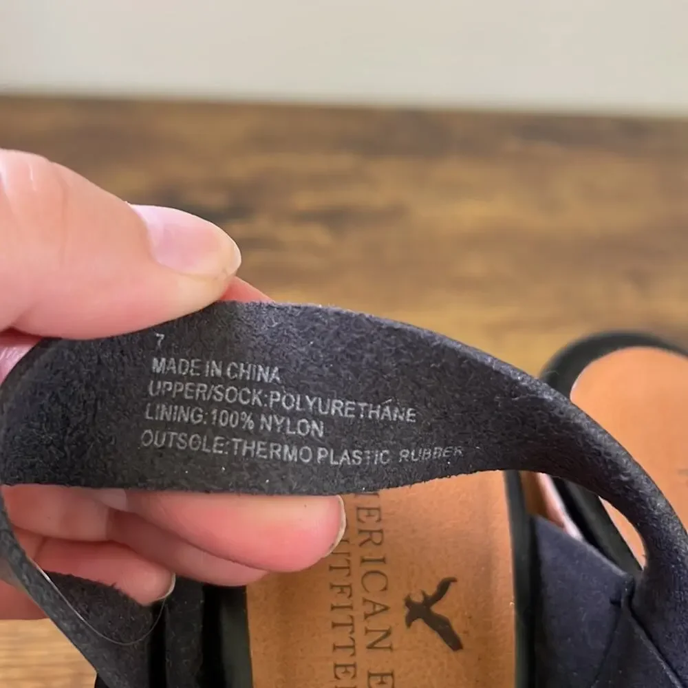 American Eagle Black Thick Strappy Cork Open Toe Platforms